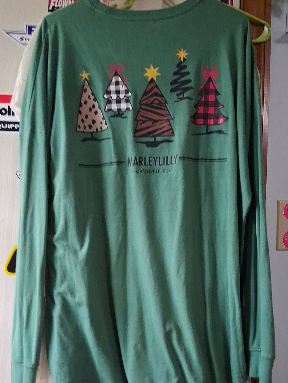Men's Green Long-Sleeve Pocket Sweatshirt with Red Monogram